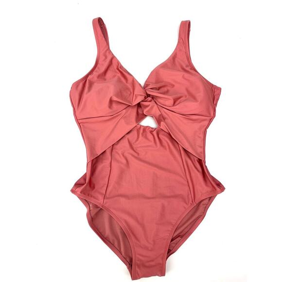 DKNY COMPACT CORAL Peek-a-Boo Twist One-Piece Swimsuit 16 NWT - Picture 2 of 4